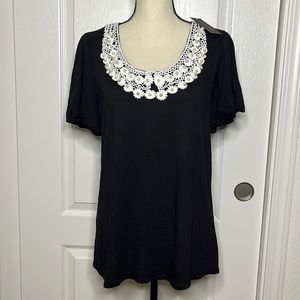 LeRouge Black crochet and pearl collar top